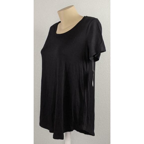 Rounded Hem Flowy Scoop Neck Top Deep Black XS Short Sleeve JM Collection Career - Picture 5 of 7